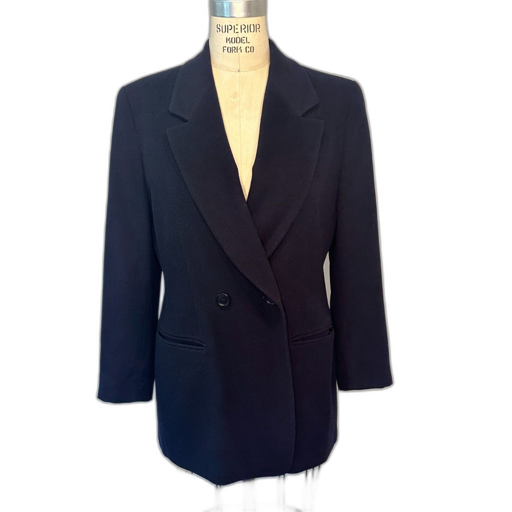 Bogner Oversized Navy Blue Wool Blazer Size 40 Double Breasted Vintage Jacket